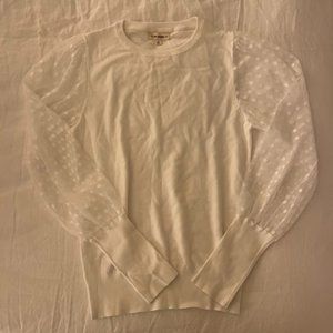 White Sweater Top with Sheer Sleeves